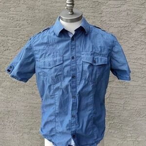 POINT‎ ZERO ORANGE LABEL "BLUE PINSTRIPE" SHORT SLEEVE BUTTON UP